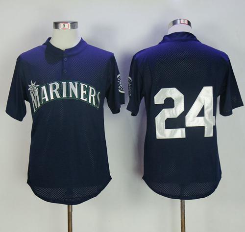 Mitchell And Ness 1995 Mariners #24 Ken Griffey Navy Blue Throwback Stitched MLB Jersey - Click Image to Close